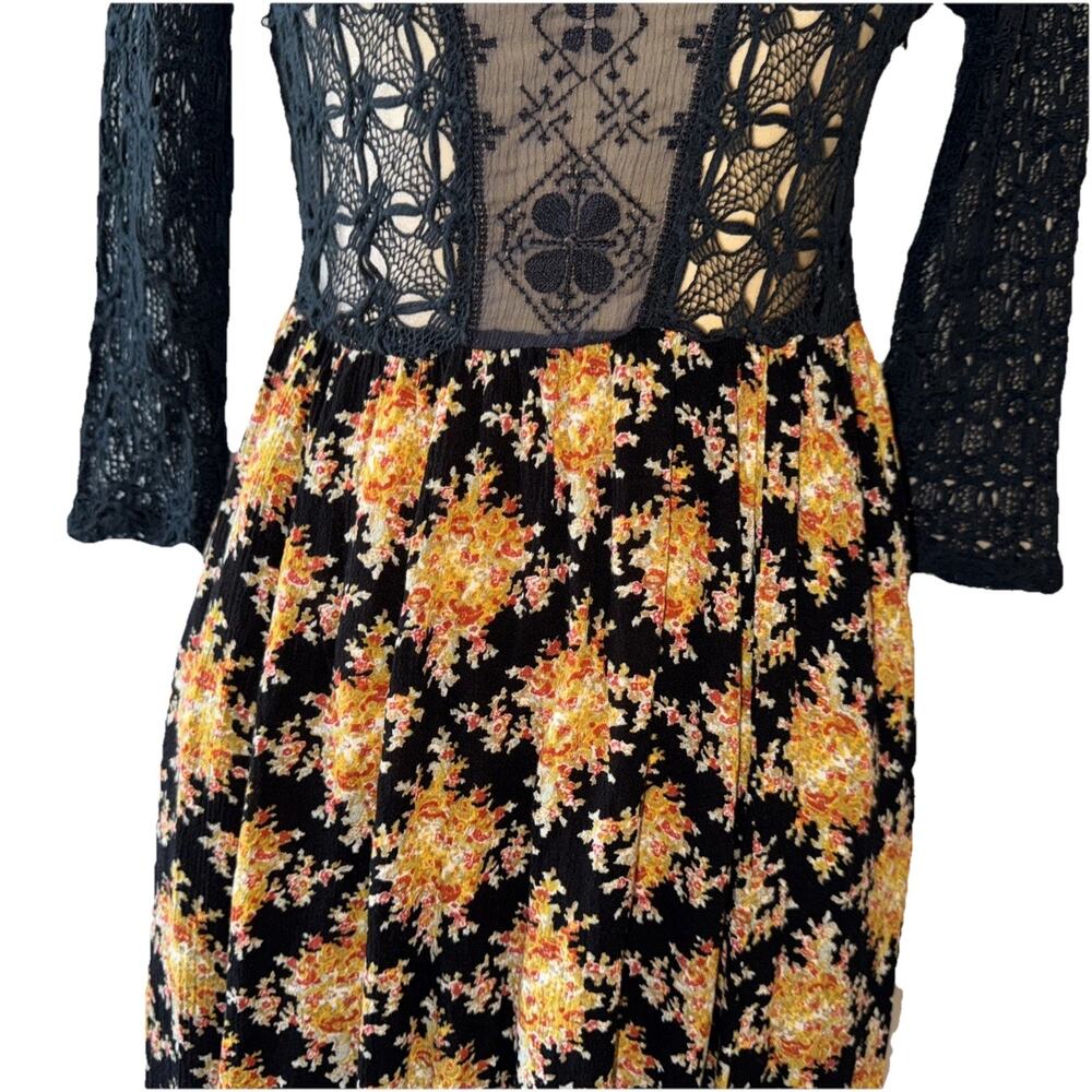Free People Lonesome Dove High Low Black Floral Dress Size 6 - Picture 4 of 12